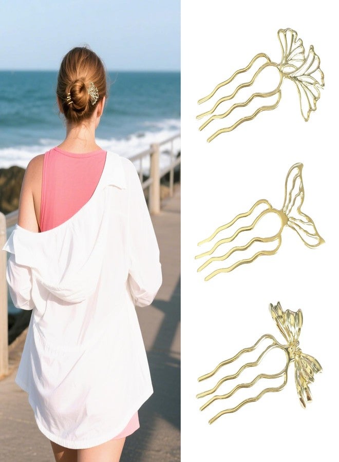 Snmzlc French hair pins for women 3pcs,Buns and Updos with No Hair Damage,Gold Metal Butterfly, Fish tail, Ginkgo U-shaped French Pin Great Hold,Suitable for fine & thick hairUS313 (Gold) - Image 1